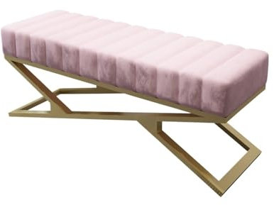 Pink Upholstered End of Bed Bench with Storage Compartment Modern Entryway Bench with Golden Metal Legs Stylish Shoe Bench Ottoman for Bedroom Living Room Décor (100 * 40 * 44cm)