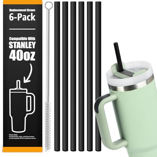 VITEVER 6 Stück Stanley Cup Strohhalm, Stanley Cup Zubehör, Strohhalm Geeignet für Stanley Cup 40/30oz,6 Stück Strohhalm mit 1 Reinigungsbürsten (BLACK)