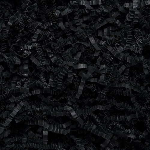 ROSYJUNE Knisterschnitt-Papierschnipselfüller, recycelbar, Geschenkpapier, Konfetti-Bast, Gras, zerkleinert, Papier für Körbe, Füller, kreative Eier, Dekoration, Schwarz, 0,5 kg