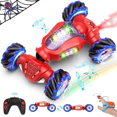 Pristar Coche Teledirigido para Niños de 6 a 12 años Coche Teledirigido con Mando Manual Regalo para niños Regalo para niñas Juguete 4WD 2.4 GHz RC Coche Acrobático con Pulverizador de luz LED
