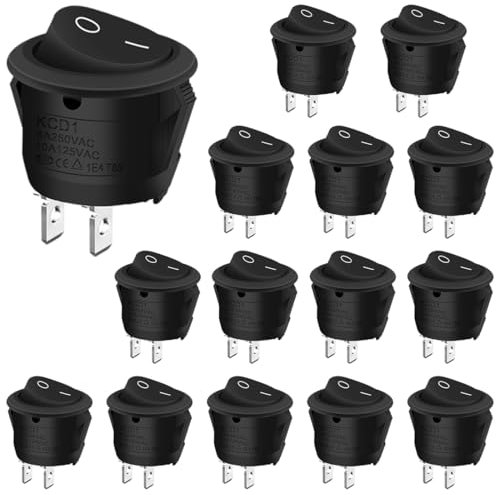EIH1 Interruptor basculante redondo Encendido apagado, Interruptor 12v, 2 pines 6A /250V 10A/125V,SPST,KCD1-5,interruptor pared, para coches, camiones, barcos(15 piezas)
