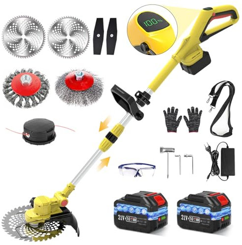 TOOLTESOO Akku Rasentrimmer mit Akku und Unkrautbürste für Makita-Akkus, 21v akku freischneider, 5 in 1 rasentrimmer,90° Trimmwinkel, mit 2 Akku 4.0Ah für Garden Trimmen