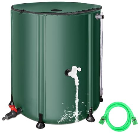 FAMIROSA 50 Gallonen/200L Faltbare Regentonne Faltbare PVC Regentonnen zum Sammeln von Regenwasser aus Dachrinne, Tragbarer Wasserspeichertankbehälter mit Schlauchzapfen, Wasserfangsammler Grün