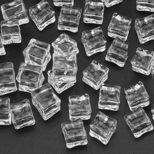 Décoratif Glaçons Artificiels Acrylique, 50 Pièces Réutilisable Transparent Faux Glaçon pour Affichage Accessoires Photographie Décoration Barre Cuisine 1,7 x 1,7 cm
