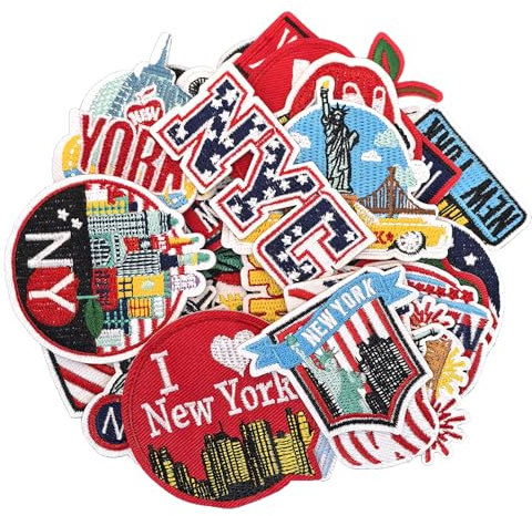 25Pcs New York City Style Iron on Patches, City Embroidered Sew on Applique for Bags Clothes Jackets