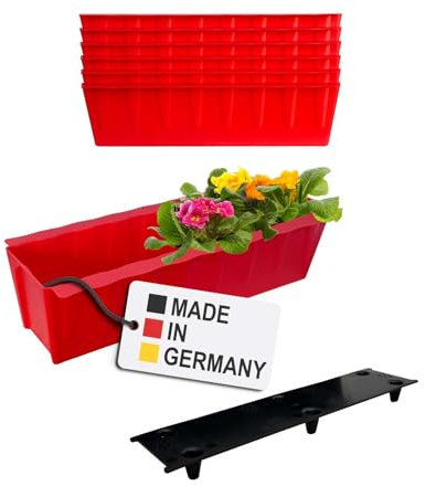 BURI 6 Euro-Paletten Blumenkästen-Einsätze inkl. Bewässerungsmatte | 37,3cm Rot | Pflanzkasten für Europalette Palette | Balkonkasten | Blumentopf | aus stabilen Kunststoff | Made in Germany