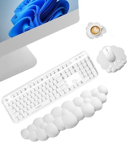 Zofory Cloud Wrist Rest Keyboard and Mouse, Tapis de Clavier Mignon Antidérapant Tapis de Souris Sous-verres Mousse à Mémoire de Forme en Cuir Synthétique Convient pour le bureau, la maison le Blanc