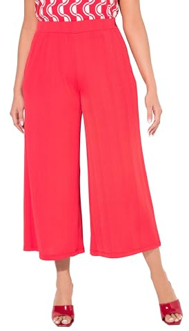 Ulla Popken Damen große Größen Übergrößen Plus Size Culotte, Struktur, wadenlang, gerades Bein, Elastikbund neon rot 58+ 818998520-58+