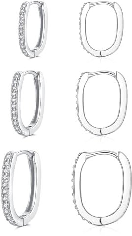 Cangall Creolen Silber 925, 3 Paare 925 Sterling Silber Oval Ohrringe Creolen Set für Multiple Piercings, Hypoallergene Kleine Knorpel Schlafen Ovale Huggie Ohrringe Silber 925 für Damen Mädchen