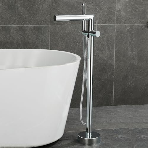 Robinet De Baignoire Sur Pied Cascade À Poignée Unique, Mitigeur Bain-Douche Autoportant En Laiton, Noir,Chrome