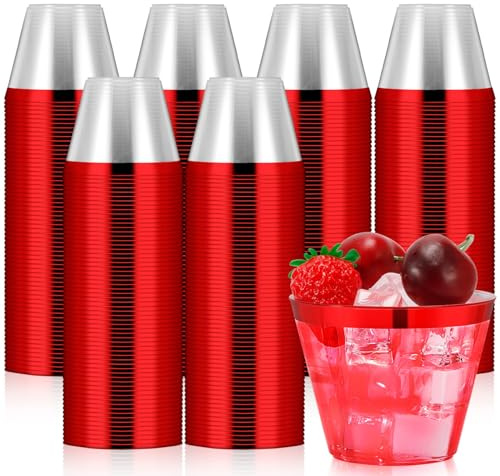 Tczecoo 50 bicchieri per feste con bordo rosso, in plastica dura