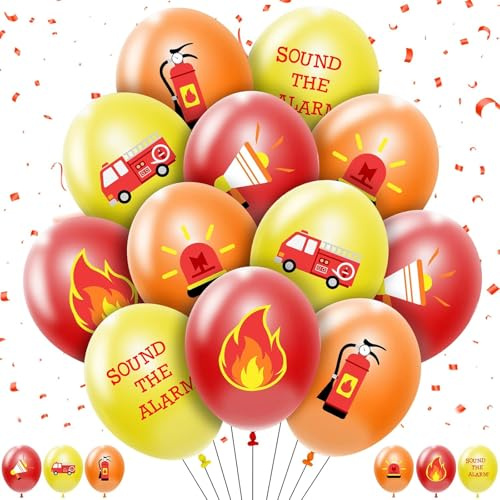 DazzJoy 18 Stück Feuerwehr Luftballon Geburtstag, Feuerwehr Deko Kindergeburtstag Luftballons, Feuerwehrauto Ballons, Feuerwehrmann Ballon für Feuerwehr Party Deko, Geburtstagsdeko Mädchen Jungen