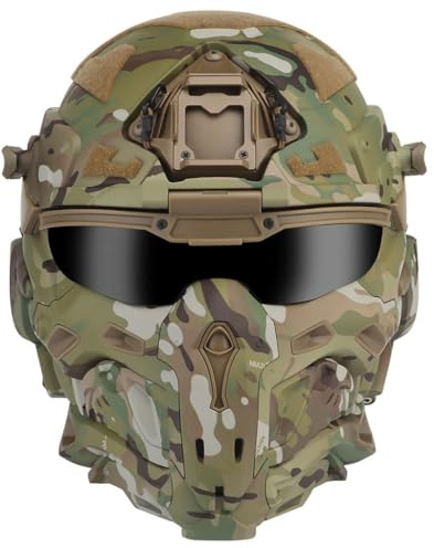 Equipo Táctico Casco para Hombre con Auriculares HD Integrados Ventilador Antivaho Y Soporte para Gafas para CS Entrenamiento Al Aire Libre – Camuflaje Verde