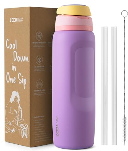Coolflask MegaSip 1.2L Insulated Water Bottles Stainless Steel with Straw | Water Flask Leak-Proof, Triple-Wall Vacuum Copper, Cold 24+h/Hot 12+h, Dishwasher Safe, BPA-Free, for Office Gym & Hiking