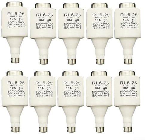 RL6-25 R021 Lot de 10 fusibles spiralés en céramique DII 25 A, 500 VAC pour gG, liaison de fusible haute performance pour protection de câble et de ligne, lot de 10 (10 A)