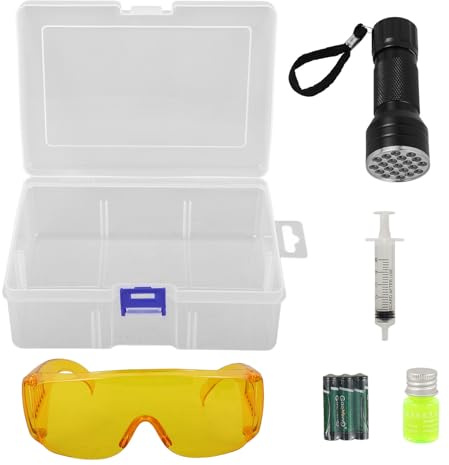 DIYEAH Kit de Détection Fuite Clim Voiture Lunettes de Protection Lampe Torche UV et Outils de Test de Fuite de Réfrigérant en Plastique, Vacances et Climatisation Auto
