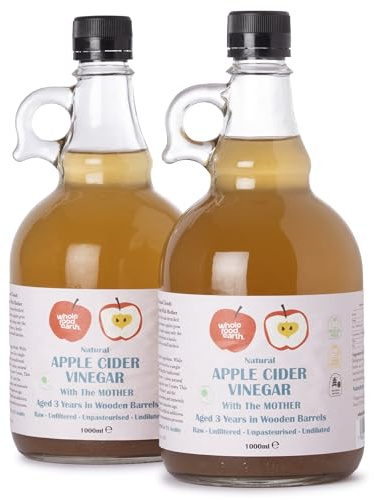 Whole Food Earth Natural Apple Cider Vinegar Box of 2 x 1L - With Mother, Raw, Unpasteurised, Unfiltered