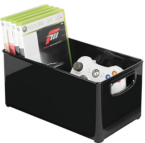 mDesign Aufbewahrungsbox - CD Aufbewahrung - Videospiele mit Griff - DVD Aufbewahrungsbox aus Kunststoff - Schwarz