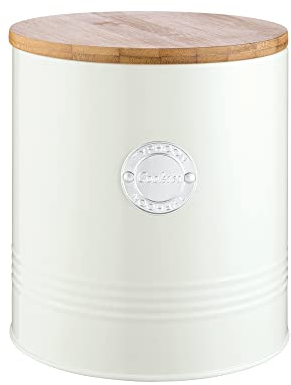 TYPHOON LIVING Kollektion, Keksdose mit Deckel | Pastellcreme | 3,4 L Aufbewahrungsbox Küche für Kekse | Stahl Cookiebehälter mit Deckel | Vorratsdosen mit Deckel luftdicht aus Bambus