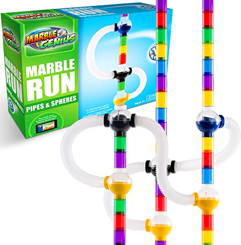 Marble Genius Marble Run Pipes & Spheres Zubehör-Zusatzset – insgesamt 10 Teile (4 Rohre, 1 Rampenkugel, 1 Wechselkugel, 1 gerade Kugel und 3 Rohrkugeln), mit Anleitungs-App-Zugriff