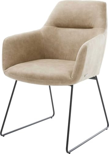 DELIFE Polsterstuhl Pejo-Flex Kufengestell Schwarz Mikrofaser Beige Vintage | Taschenfederkern