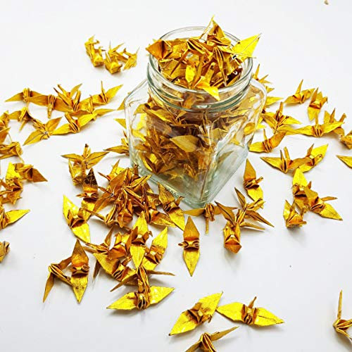 Lot de 100 grues en papier origami avec motif rose doré - Petite grue origami de 3,8 cm - Cadeau de mariage, décoration, toile de fond de mariage