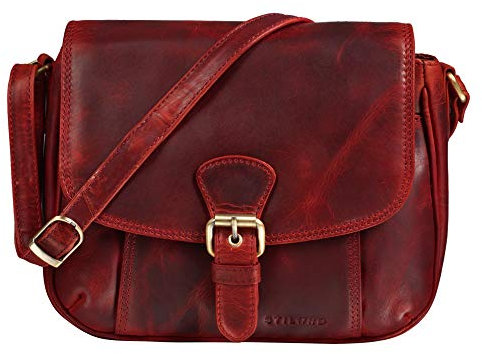 STILORD 'Violeta' Leder Umhängetasche Damen Vintage Handtasche klein Schultertasche Abendtasche Partytasche Freizeittasche Echtleder, Farbe:kara - rot