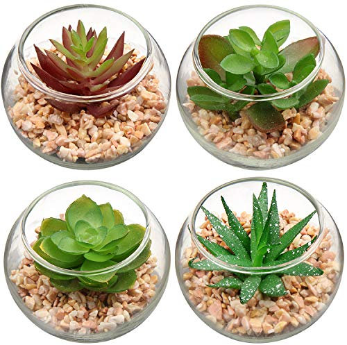Mini-Sukkulenten, künstliche Sukkulenten im Topf für den Innenbereich, kleine in quadratischen, klaren Glas-Pflanzgefäßen, Zuhause, Büro, Garten, Dekoration (Sukkulenten #08)