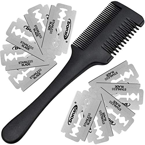 Haarschneider Kamm Effilierer Effiliermesser Double Sided Hair Schneiden mit 10 Ersatzklingen Trimmer Kammzum Ausdünnen und Schneiden von Haaren Erwachsene Kinder Haarschnitt Hause