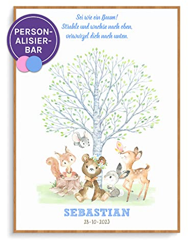 Feenstaub Patenbrief Taufbrief Baum mit Tieren Patenbrief für Patenkind, personalisierbare Taufurkunde, Patenurkunde, Taufgeschenk personalisiert, Geschenk Geburt, Taufe Geschenk