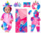 6 Stück / Set Regenbogen Einhorn Puppe Kleidung Zubehör Inklusive Schlafsack, Strampler, Kissen, Augenschirme für 43 cm Neugeborene Babypuppen (Keine Puppe)