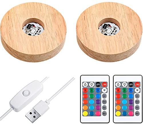 2 Pcs Light LED Base, Wood LED Display Base for Glass Art Decor, Wood Color