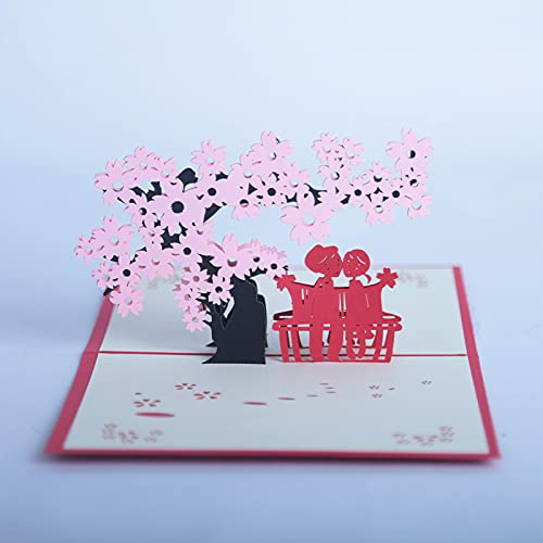 KUNSTIFY 3D Pop Up Karte, Grußkarte Geschenk für Freundin Jahrestag Männer Frauen Vater Mutter Paar Hochzeit Geschenke zur Liebe Liebeserklärung Hochzeitsgeschenke Herz Kuss (Kirschbaum Paar)