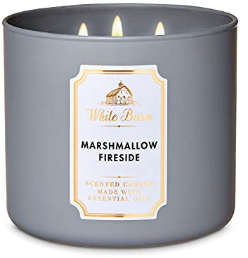 Bath & Body Works White Barn Marshmallow Fireside Kerze mit 3 Dochten, 411 g - Zedernholz, Palo Santo, geröstetes Marshmallow, Vanille - Zuhauseduft - Kerze
