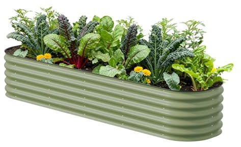 Vego garden Raised Garden Bed Kits, 17 Tall 9 in 1 8ft X 2ft Metal Raised Planter Bed for Vegetables Flowers Ground Planter Box-Olive Green