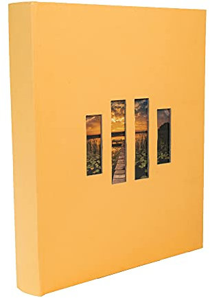 Exacompta 16073E Fotobuch MILANO 300 Fotos 60 schwarze Seiten Format 29 x 32 cm Einband aus orangefarbenem Papier mit Textileffekt Fenster zur individuellen Gestaltung FSC® zertifiziert