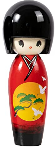 lachineuse - Japanische Kokeshi Gelassenheit rot 13,5 cm – japanische Puppe aus Holz mit Kimono Landschaft Zen – japanische Dekoration – japanische Kokeshi – Traditionelle japanische Geschenkidee