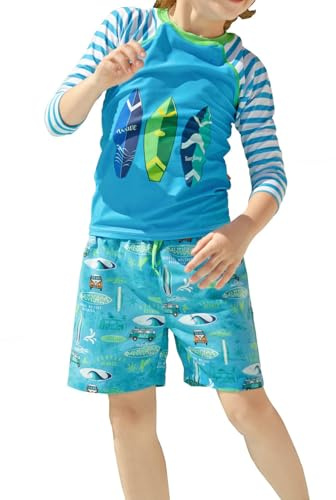 weVSwe Baddräkt för pojkar LSF50+ långa ärmar Rash Guard för pojkar UV-skydd simning och korta barn, Surfbräda, 4 År