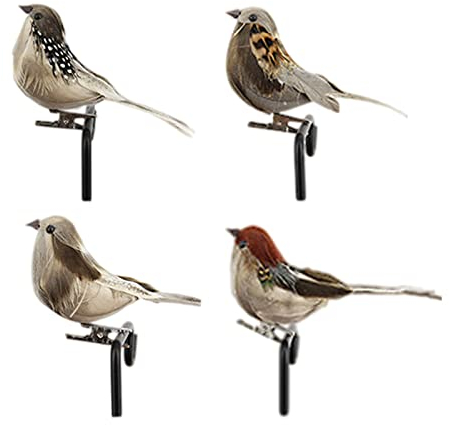 YOUDALIS Künstliche Vögel,Künstliche Vogel mit Feder und Clips,Simulation Schaum Vogel für Weihnachtsbaum Hochzeit Hausgarten Party Dekoration 4 Stück,Zufällige Farbe