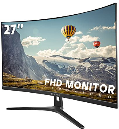 CRUA 27 Curved Monitor, FHD(1920x1080P) VA Panel 100HZ 120% sRGB Professional Computer Monitor, Narrow Bezels on Three Sides, Blue Light Filter, Office and Dormitory(HDMI, VGA)-Black