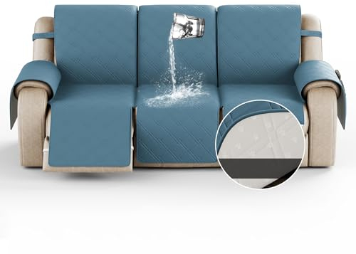 Sesselbezug mit Stauraum, Loveseat-Lehnstuhl-Bezug für Ledersofa, waschbarer Lehnstuhl-Schutz mit elastischen Bändern, schützt Haustiere und Kinder (2-Sitzer, grau-blau)