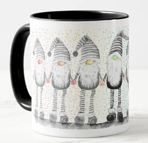 Vixar Gonk Grey Rainbow noses Watercolour Art Coloured Mug Cup Gift Birthday Work Office Christmas Tea Coffee (Black)