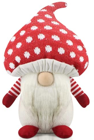 Gehydy Wichtel Pilze Handgemachte Sommer Zwerg GNOME Plüsch Deko Haus Ornamente Geschenk Urlaub Figuren Puppe Dekorationen - Rot