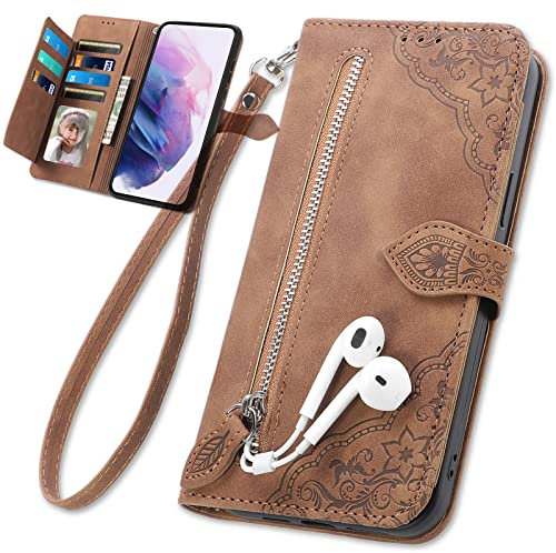 Baifu Handyhülle für Vivo Y72 5G Hülle Reißverschluss Tasche, PU Leder Hülle Brieftasche Handytasche Cover Kompatibel für Vivo Y72 5G