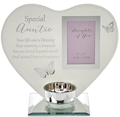 Portavelas de cristal con marco de fotos conmemorativo, diseño de tía