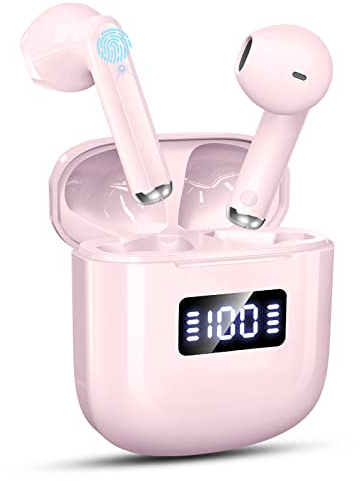 Bluetooth 5.3 Kopfhörer Kabellos In Ear Mit ENC 4 Mics, LED Digitalanzeige, HiFi Stereoklang, IP7 Wasserdicht, Touch Control für Arbeit Und Reisen, Rosa