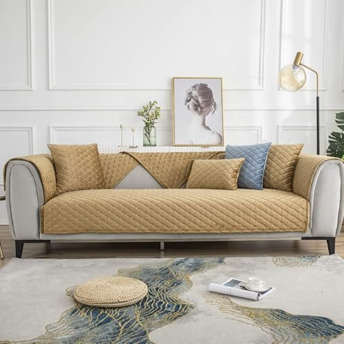 WYJHNLBEDC Sofa überwurfdecke, Sofaschutz Hund/Katze, Warmer Super Weicher Kurzer Plush Fleecedecke Sofa/Couch überzug/Sofabezug 1 2 3 Sitzer L Form U Form Ecksofa(70x180cm), Kaffee