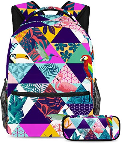 Allenada Leisure Campus Travel Backpacks with Pen Case, Animal Puzzle Bags with Bottle Holder for Girls Boys
