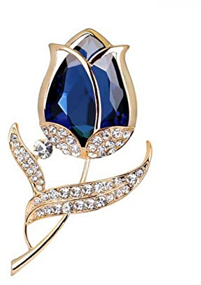 Broche Bijou Fleur Cristal bleu en Acier doré.