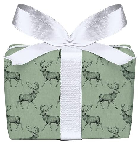 5er Set Weihnachts-Geschenkpapier Weihnachten Bögen Hirsch Retro Kraftpapier Look Grün Adventszeit Weihnachtspapier Adventskalender, PEFC zertifiziertes Papier, 50 x 70 cm …